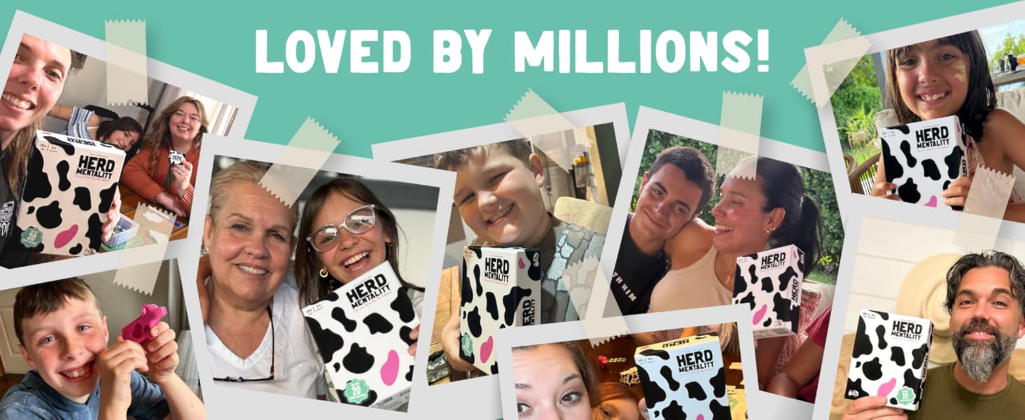 Text reads 'LOVED BY MILLIONS!' in turquoise banner above a collage of people using a product with their pets