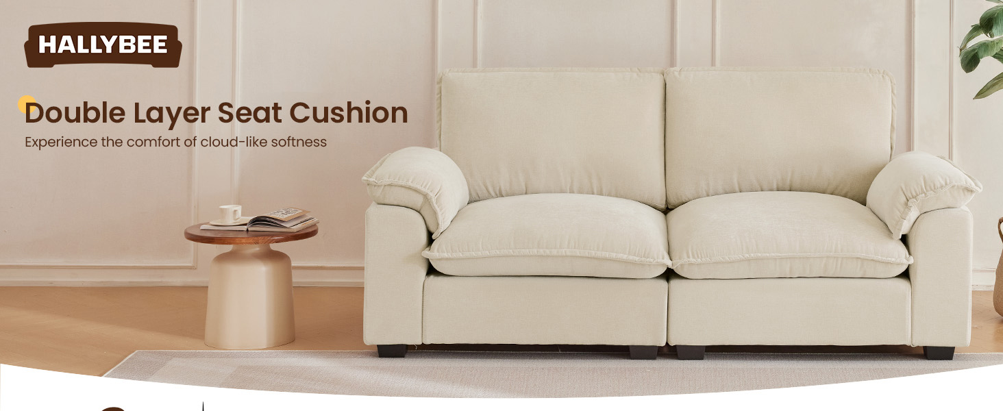 72" Cloud Couch Loveseat Sofa with Padded Armrests & Deep Seat Sofas for Living Room Apartment Office Chenille Fabric Beige cloud couch comfy seat 2 seater couch loveseat