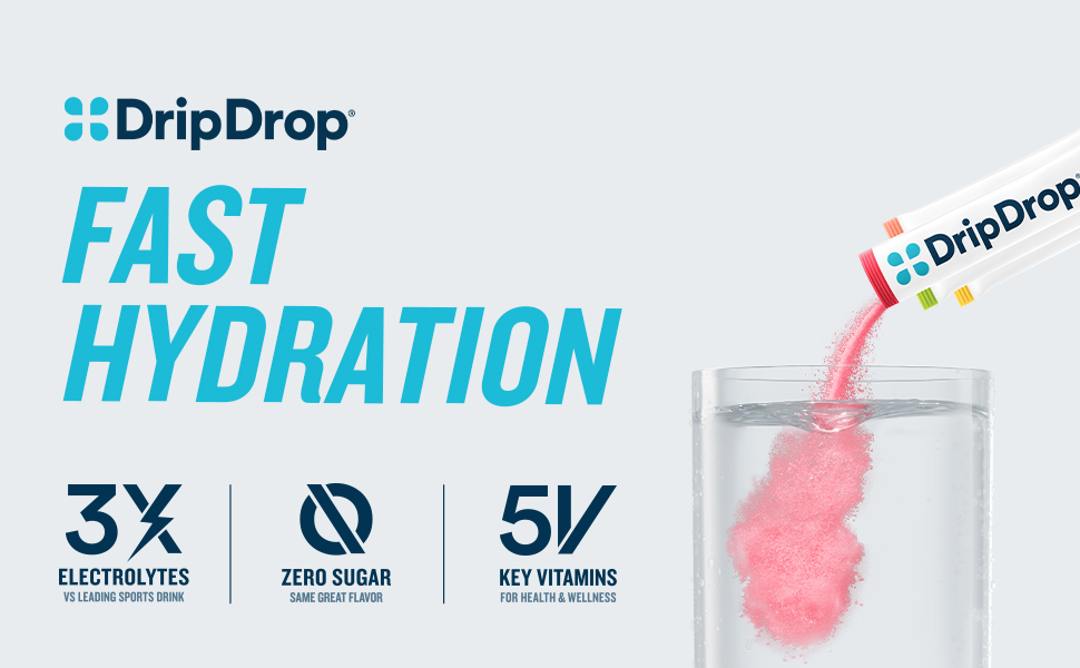 DripDrop offers fast hydration with 3x the electrolytes of sports drinks and now 0 sugar