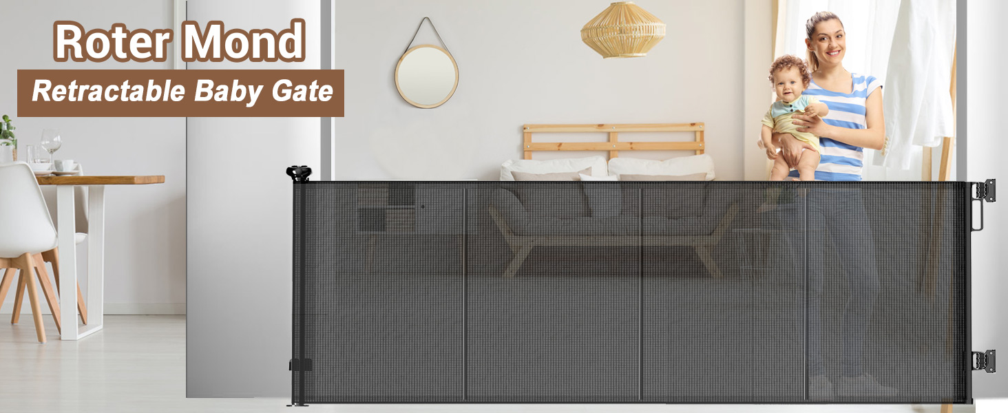 Retractable Baby Gate, Roter Mond Mesh Dog Gate and Baby