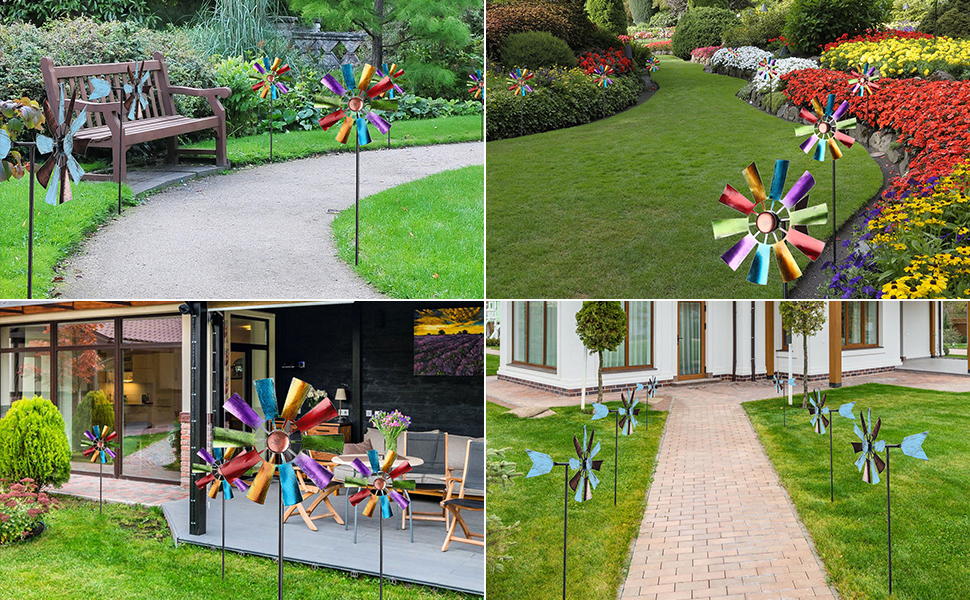 Wind Spinner Outdoor Metal, 37" Kinetic Wind Spinners Colorful Wind Sculpture Yard Art