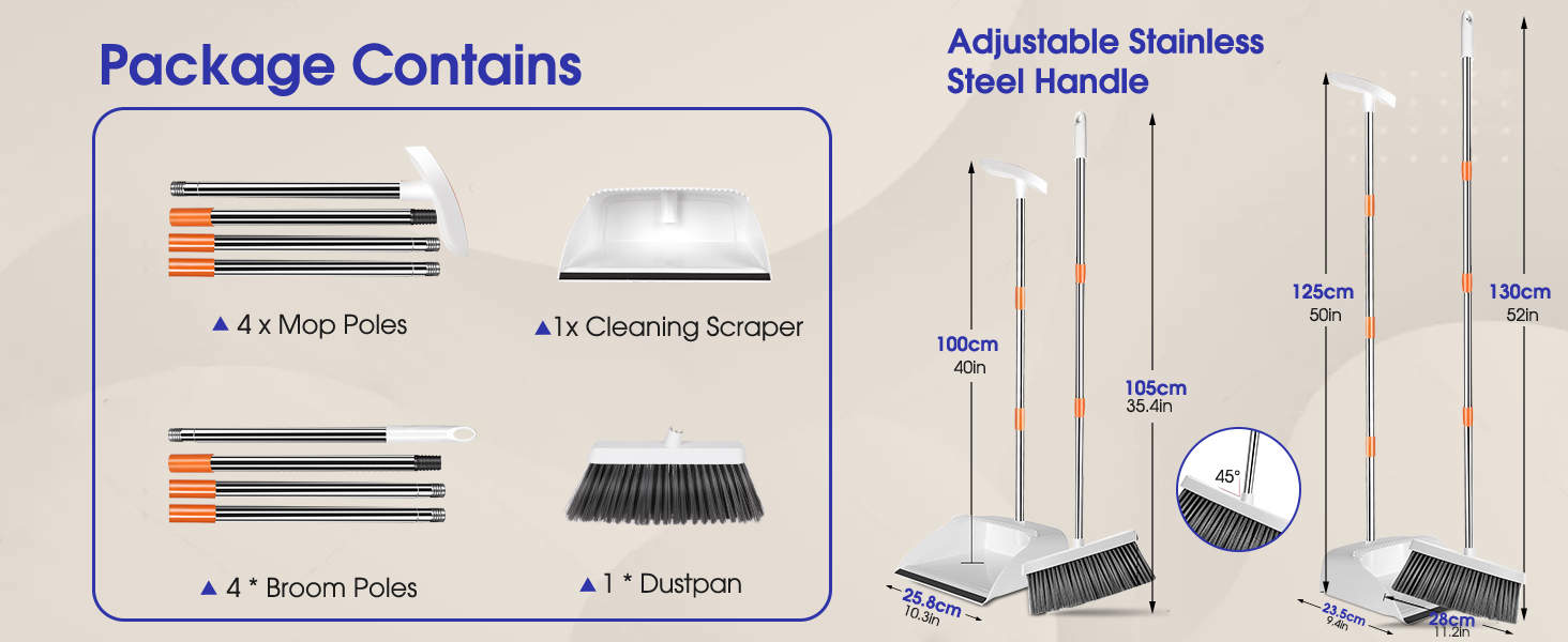 Midyb Long Handled Dustpan and Brush Set, Upright Broom and Dustpan