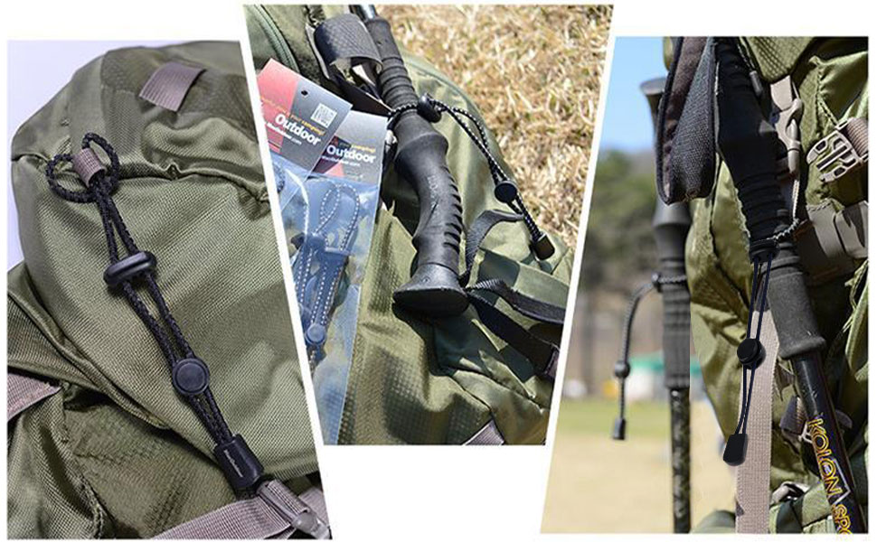 of images of items for outdoor activities with bags or backpacks in olive green with straps and black straps, which are displayed in various angles and uses