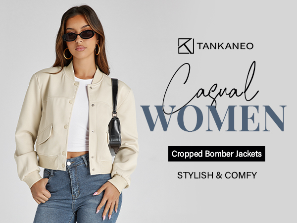 ジャケット・アウター KANAOH Amazon.com: Tankaneo Womens Cropped Bomber Jackets Casual