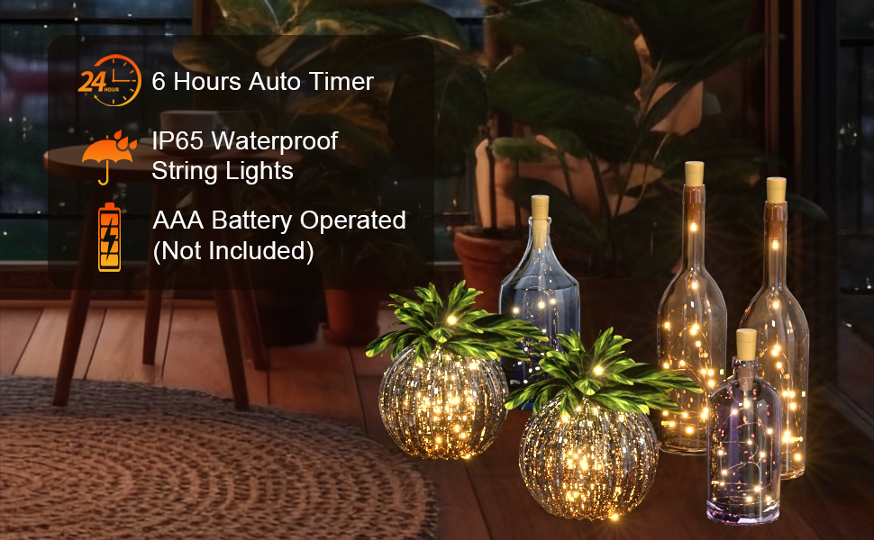 PChero Wine Bottle Cork Lights with Timer, 10 Pack 20 LED 6