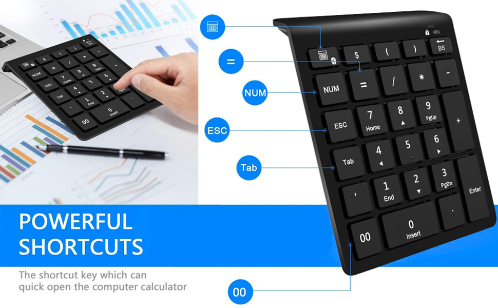 Bluetooth Number Pad 27Keys Wireless Numeric Keypad Portable with ...