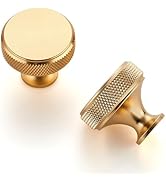 JOY DECOR 25 Pack Brushed Brass Kitchen Cabinet Hardware Knobs Round Solid Knurled Handles Single...