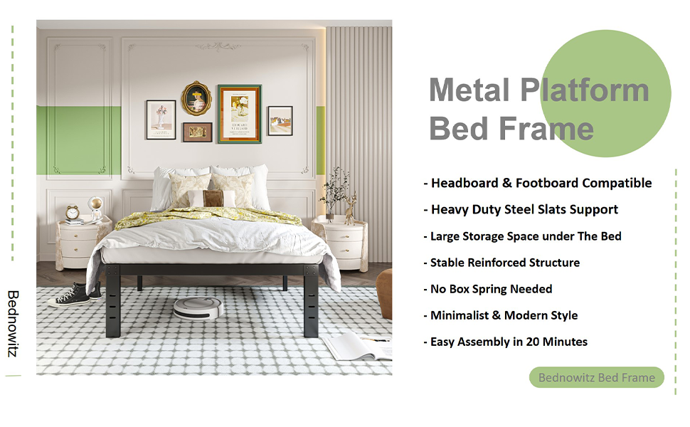 Bednowitz Twin XL Metal Platform Bed Frame, 12 Inch TwinXL