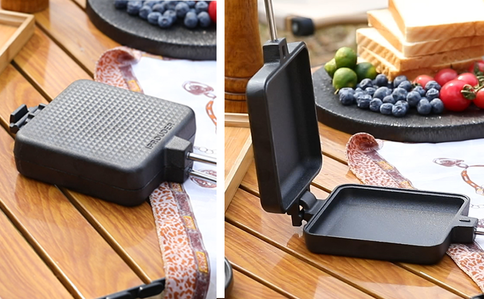 IPROUDER Pie Iron Cast Iron Sandwich Maker Set-Pre-Seasoned & Uniformity of heating