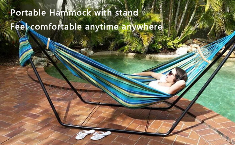 Hammock with Stand, Double Cotton Hammock with Spreader Bars, Space