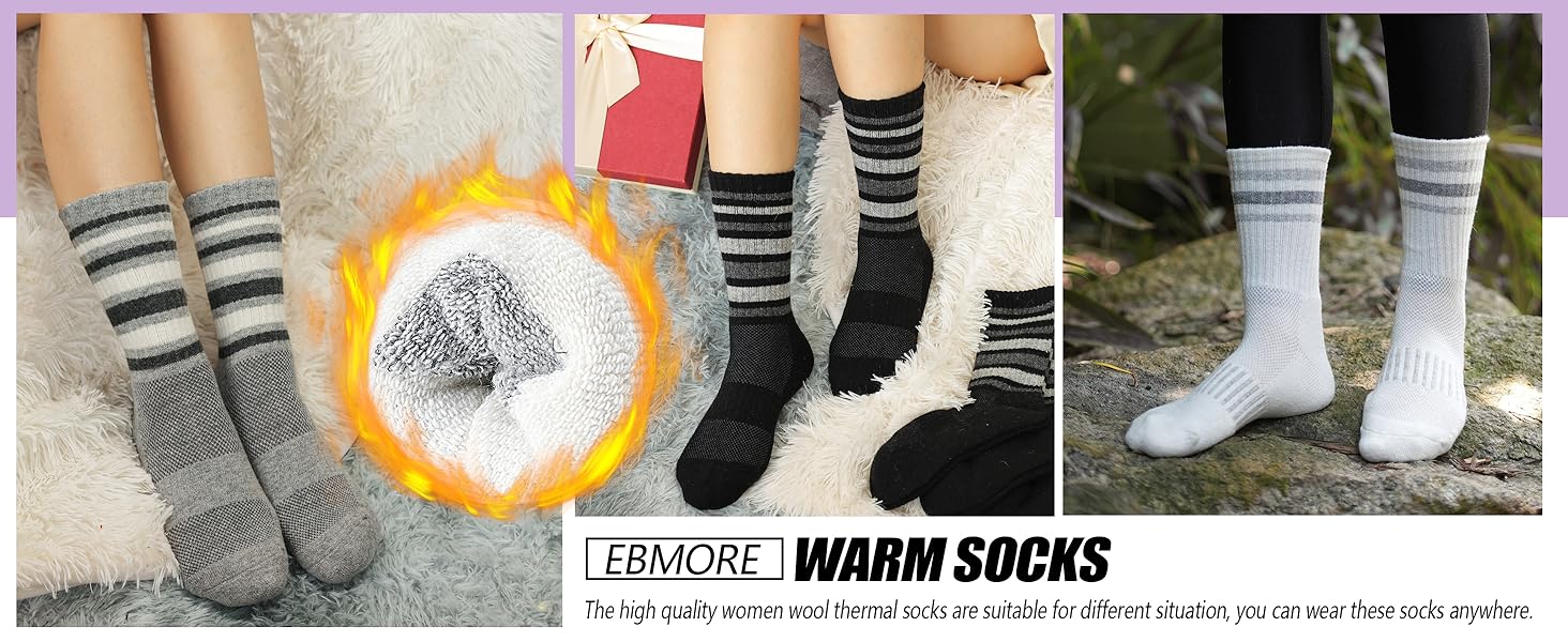 EBMORE Womens Merino Wool Hiking Socks