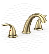 Phiestina 8 Inch Brushed Gold Widespread 2-Handle 3 Hole Bathroom Faucet with Metal Pop-Up Drain ...