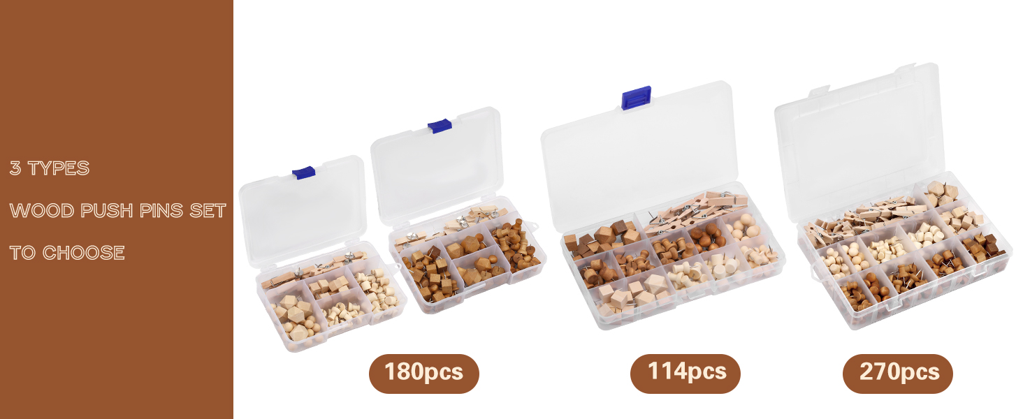 150 Pcs Push Pins for Cork Board, Decorative Thumb Tacks Wooden Push Pins Head Pin
