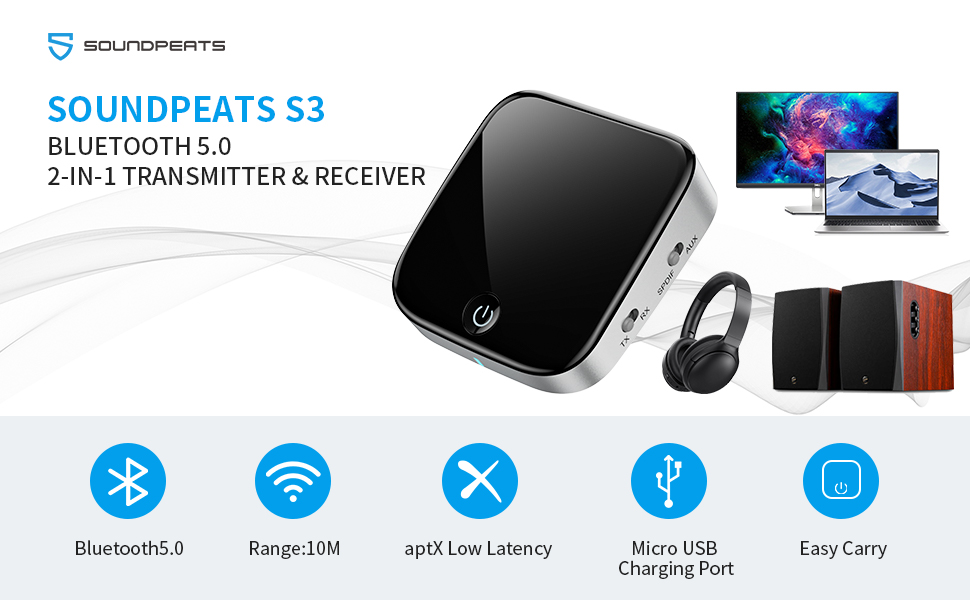Bluetooth Transmitter and Receiver, SoundPEATS S3 2in1 Aux Wireless 3