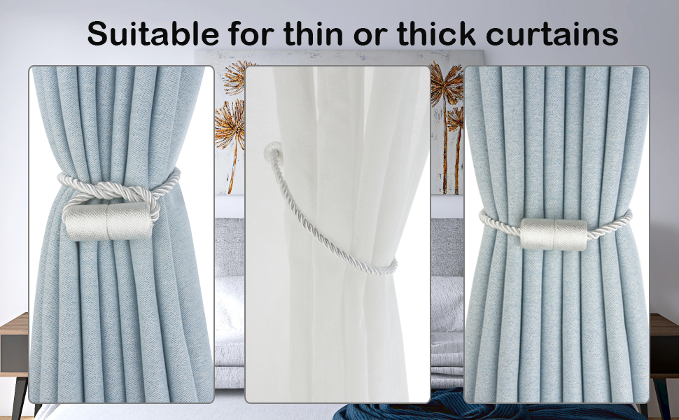 Hangtty Curtain Tiebacks 4 Pack Blue Curtain Rope