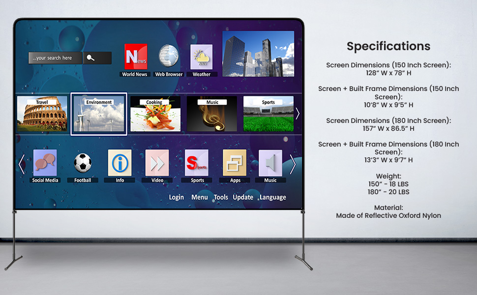 Projector Screen and Stand with Adjustable Height, 150 Inch Indoor