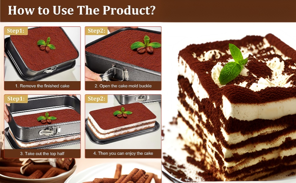 Large Springform Cake Pan Rectangle Cheesecake Pan Tiramisu Bakeware with Non-Stick Baking Pan Mold