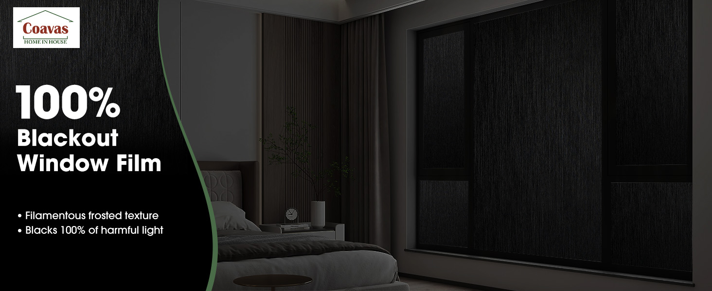 Blackout Window Privacy Film 100% Lighting Blocking Opaque Room Darkening Film Anti UV Static Cling