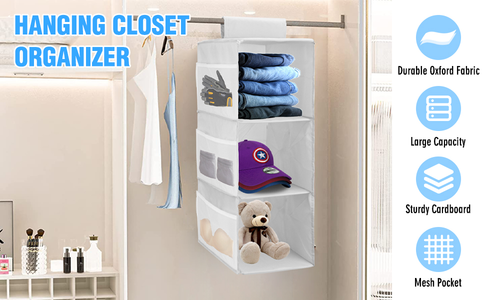 Songaa Closet Hanging Organizer 3Shelf Hanging Closet Organizers and Storage