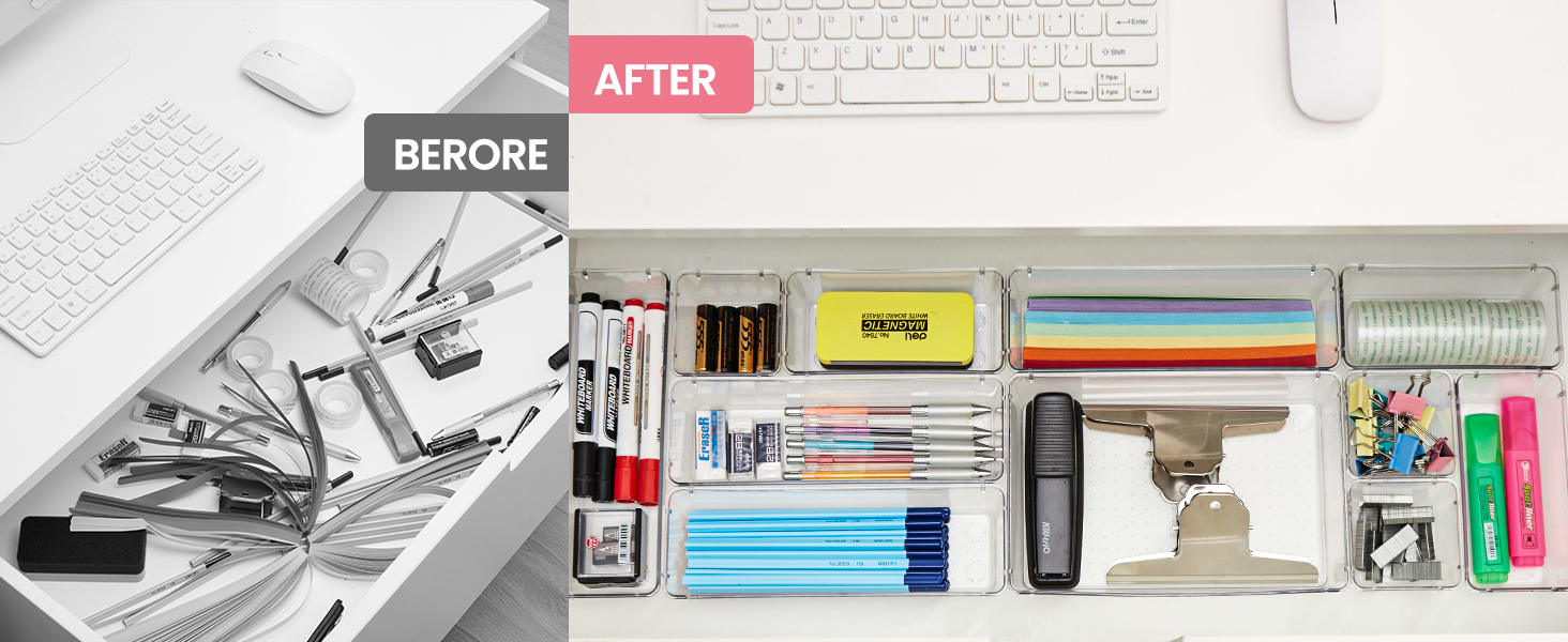 HOUSE DAY Makeup Drawer Organizer Trays 24 PCS, 4Size