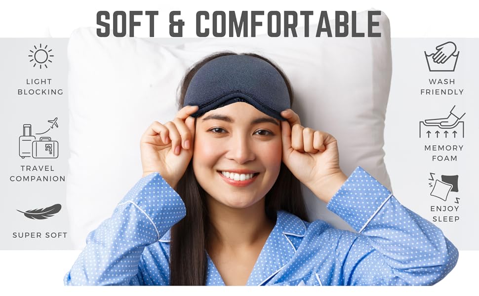 Wajdan Sleep Mask, 100 Blackout Sleep Mask for Men & Women, Ultra Soft & Comfortable Eye Mask