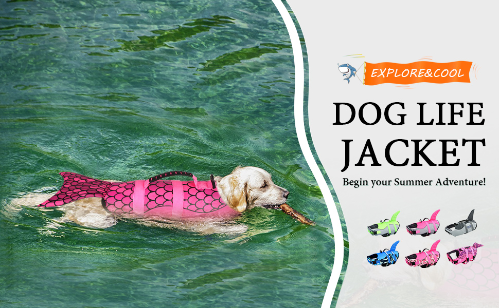 Queenmore Dog Life Jacket Ripstop Shark Dog Safety Vest