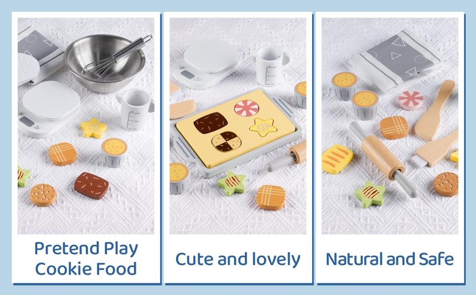 Play Kitchen Accessories, 21PCS Wooden Toys Bake Cookies