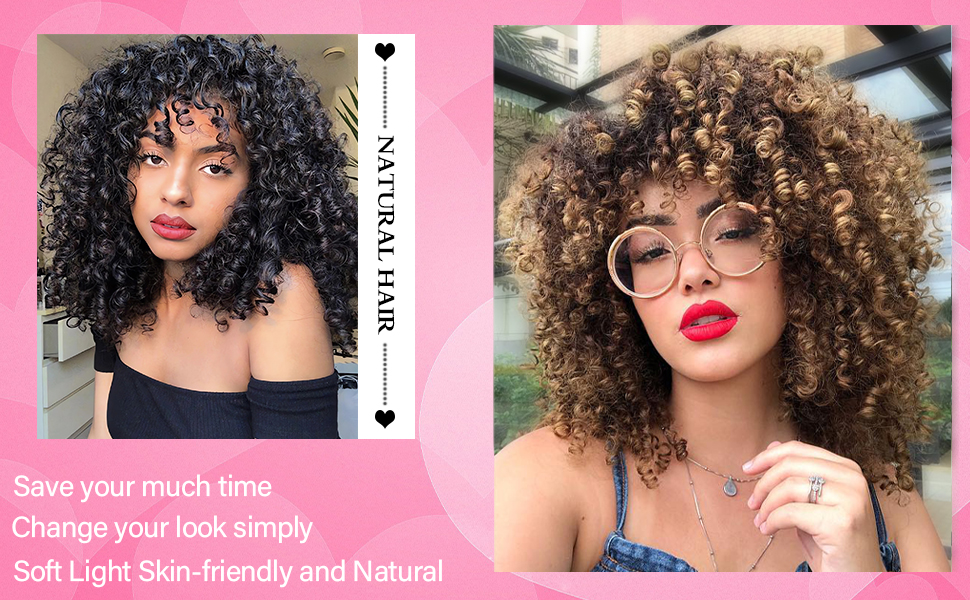 lucku Curly Wigs for Black Women, 15 Inch Natural Black