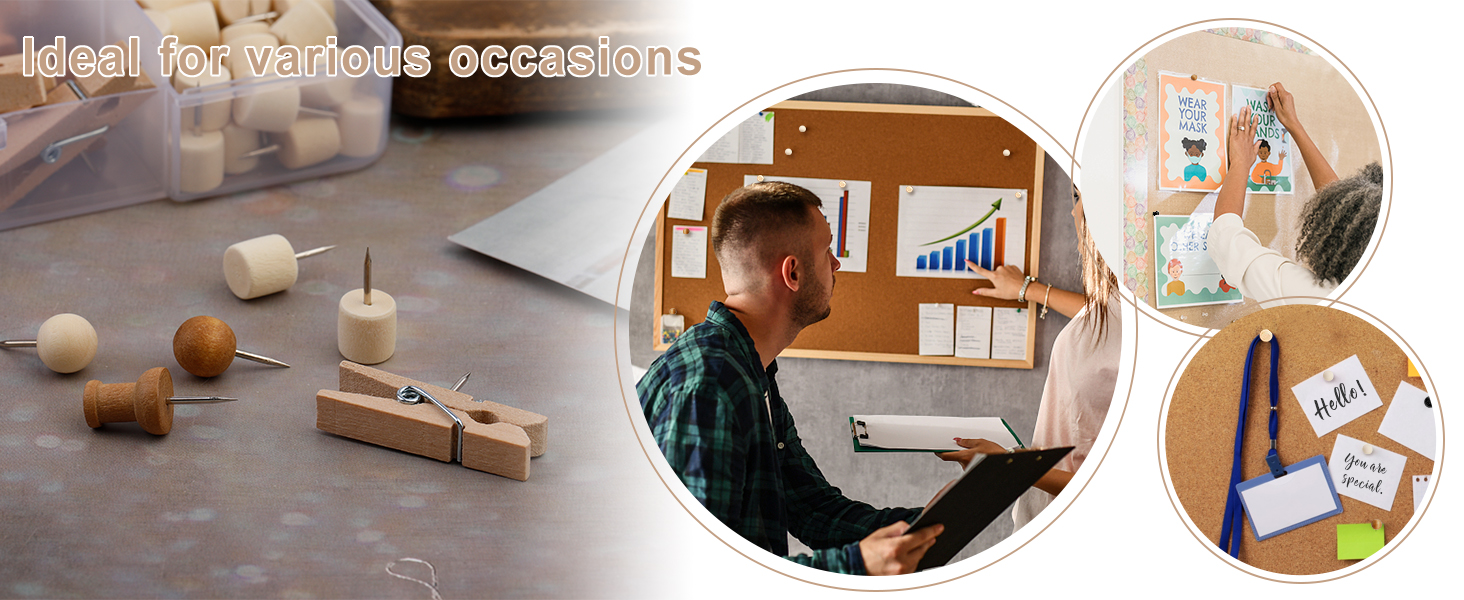 65 Pcs Wooden Push Pins Thumb Tacks Decorative Thumb Tacks Head Pin Map