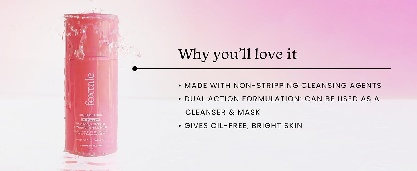 Foxtale Purify & Glow Cleanser + Mask With French Pink Clay