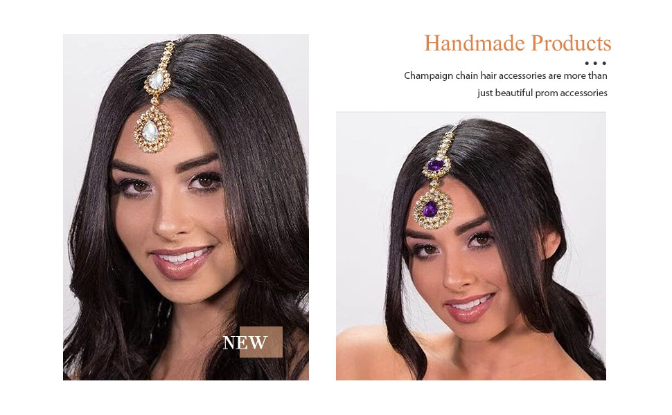 Brishow Boho Head Chain Jewelry Pink Crystal Head Jewelry