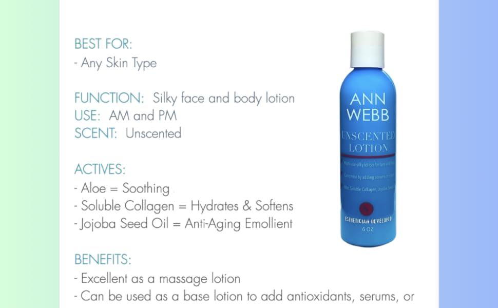 Ann Webb Unscented Lotion Skin by Ann Webb unscented Lotion Webb Lotion Massage Lotion Body Lotion