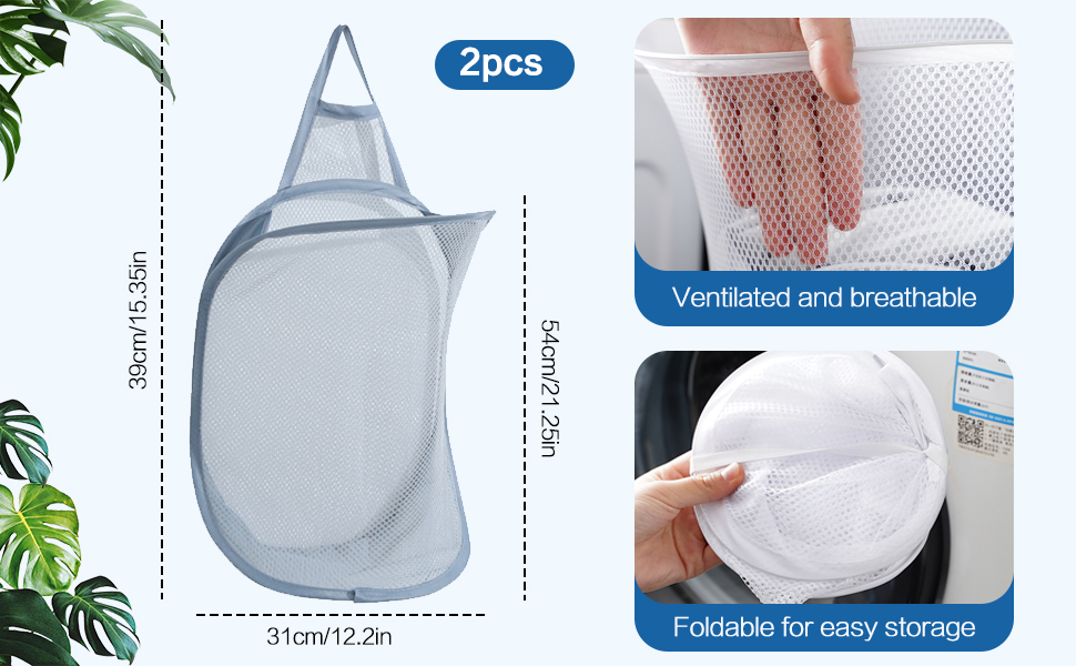 Mesh Laundry Baskets, 2pcs Pop Up Laundry Storage Basket Collapsible