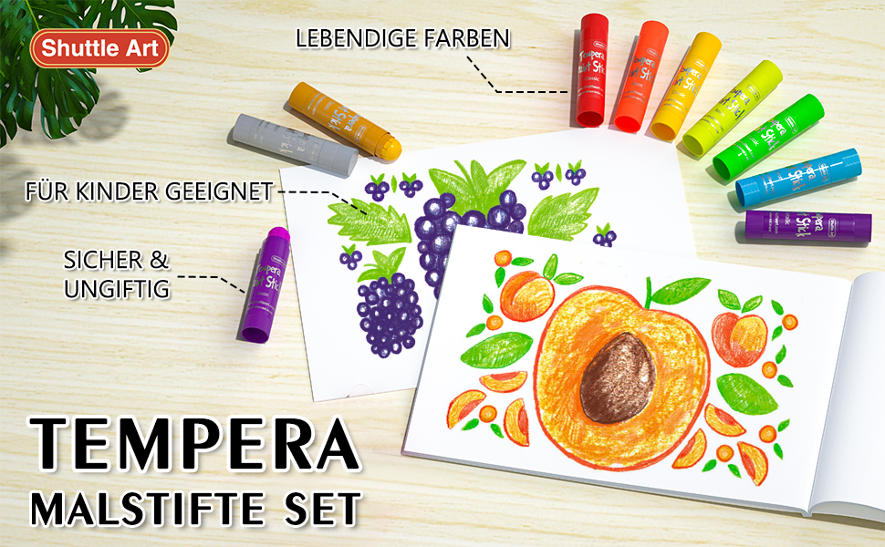 Shuttle Art Tempera Paint Sticks, 30 bunte feste Tempera Farben für Kinder, Gouache Malstifte