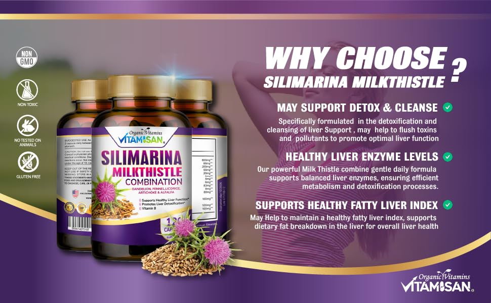 VITAMISAN Milk Thistle silimarina  Dandelion, Fennel. Licorice, Artichoke Alfalfa Detox Cleansing