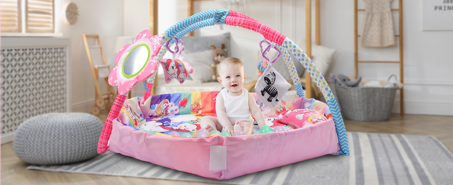 BATTOP Baby Gym Play Mat,8in1 Tummy Time Mat with 6