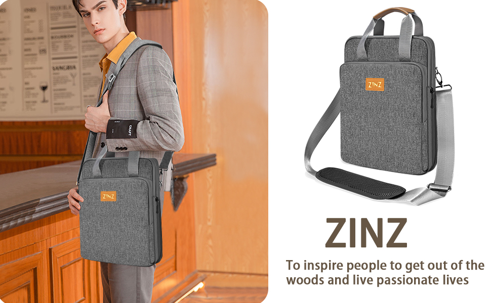 1 ZINZ 12.9-13 inch Laptop Case Shoulder Bag with Variable Capacity and Strap,Gray
