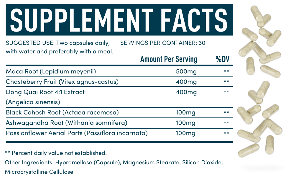 PMS Relief Support Supplement Capsules - Pain Mood and Sleep - Vegan Premenstrual Stress Capsules