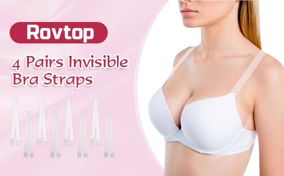Rovtop 4 Pairs Clear Bra Straps, Invisible Bra Strap 2545mm Adjustable