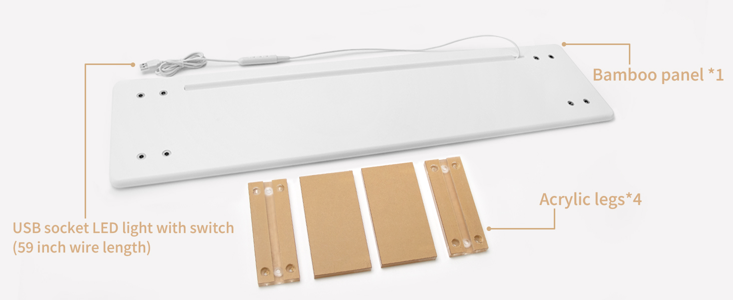 Bamboo Monitor Stand Riser in White with RGB Light