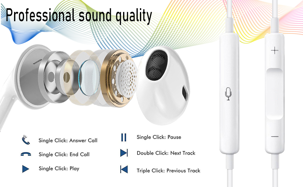 iPhone Wired Headphones with Lightning, [MFi Certified] InEar Earbud