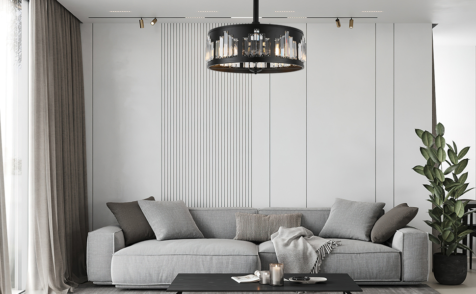 YYEHON 17.7" Black Bladeless Ceiling Fan with Remote Control, Crystal