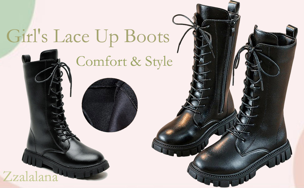 Amazon.com: Girls Lace Up Riding Boots Mid Calf Combat Boots