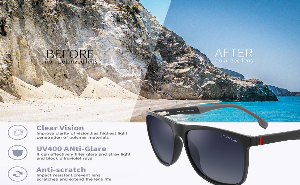 PUKCLAR Sunglasses for Men Polarized Lightweight TR90 Frame UV400