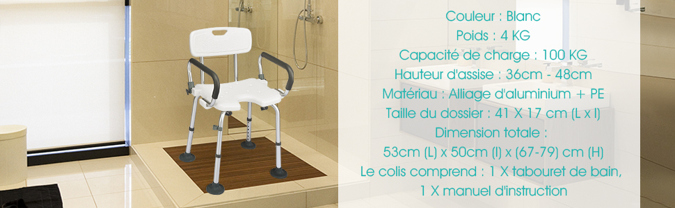 RELAX4LIFE Chaise De Douche Ergonomique Hauteur Réglable 67-79cm Avec Accoudoirs Et Dossier Amovibles, Tabouret De Bain Siège De Douche En U Pour Personnes Âgées Handicapées Enceintes 17 cm
