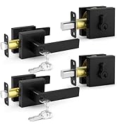 Matte Black Entry Door Handle with Single Cylinder Deadbolts Combo, Secure Keyed Reversible Lever...