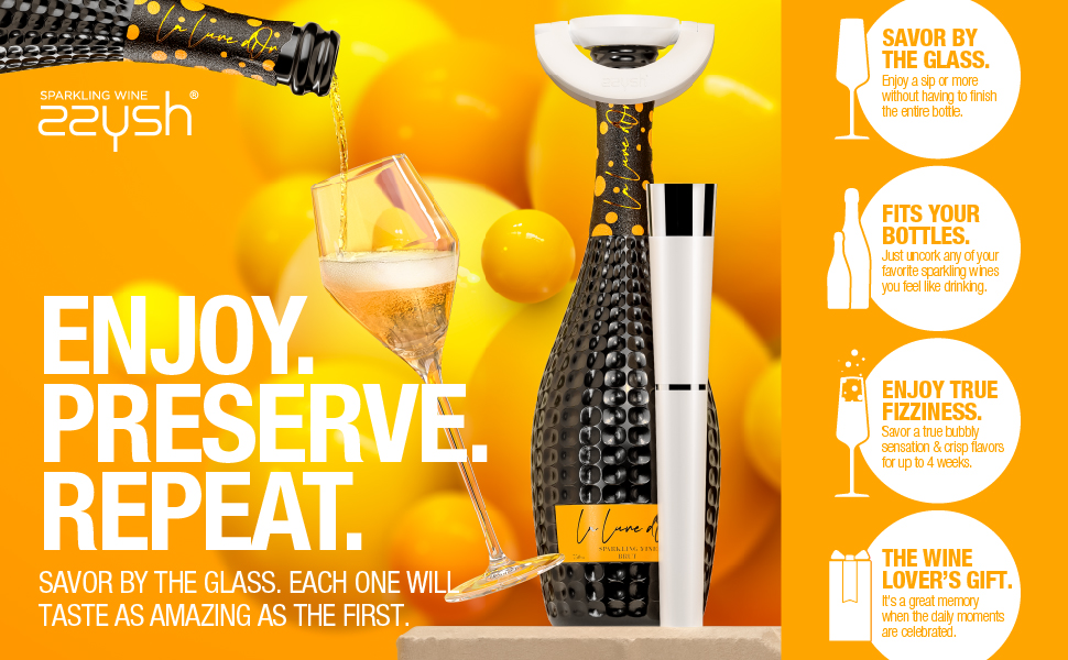 zzysh Sparkling Wine Preservation System, Enjoy. Preserve. Repeat, Without hand