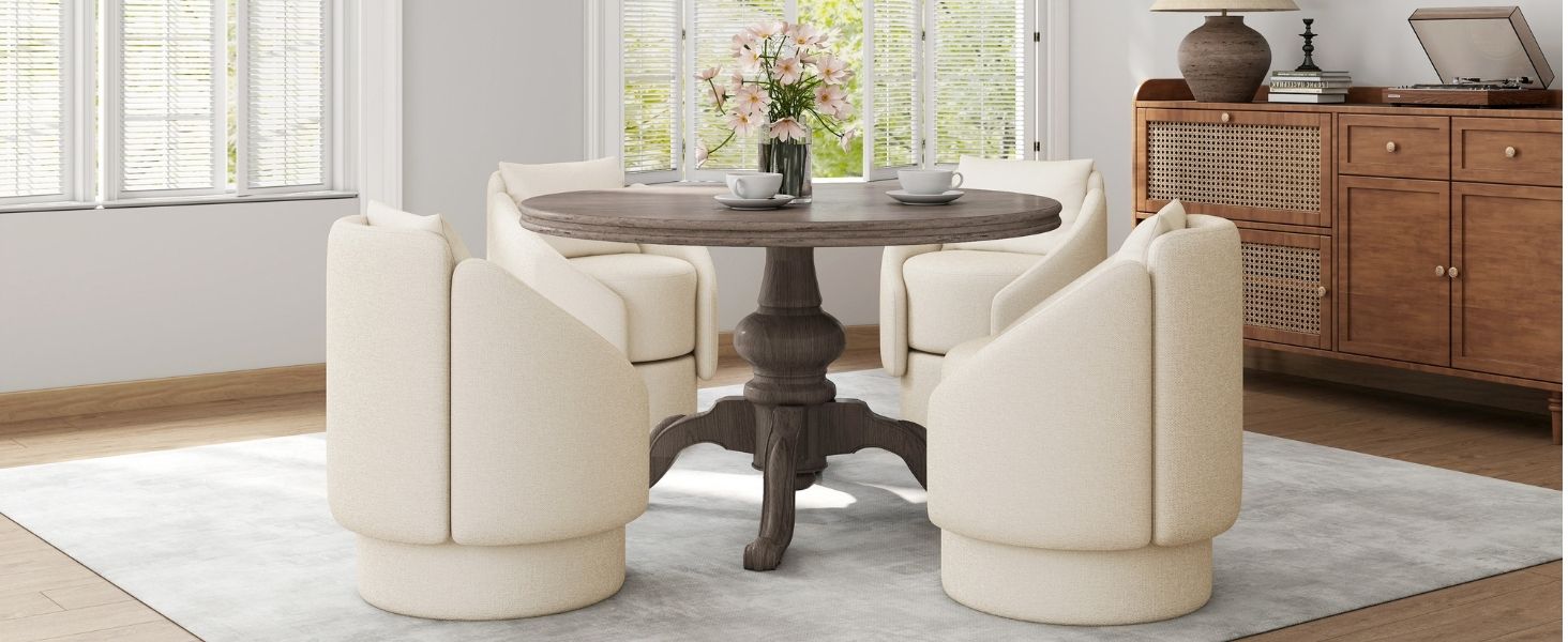 Upholstered Chenille Round Barrel Armchair