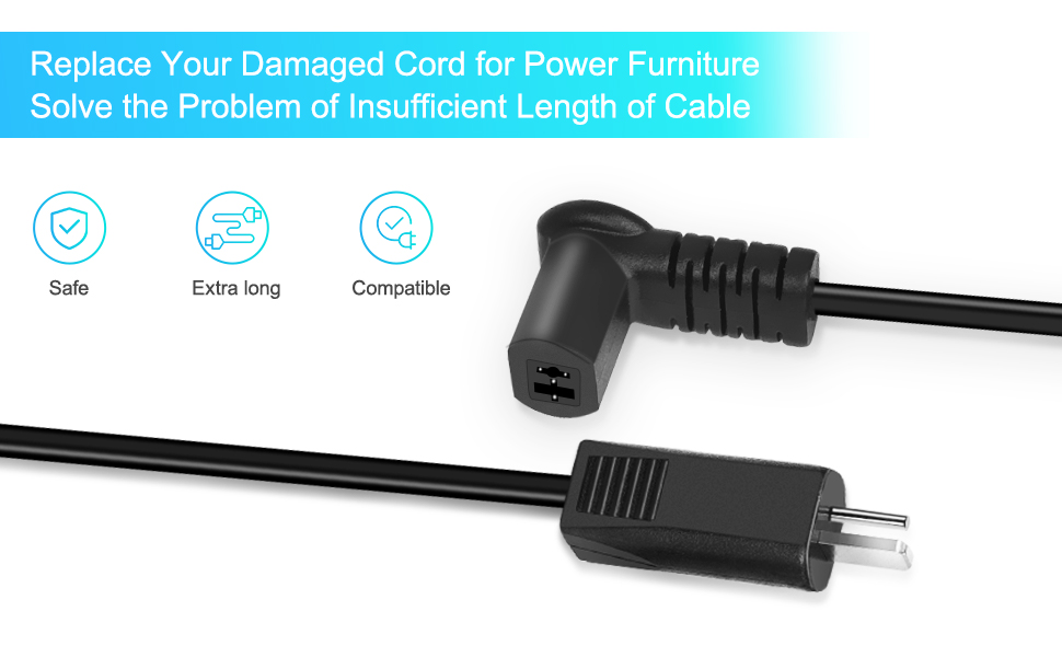 Sopito Extension Power Cord for Recliner, 4 Ft 2 Pin Lift