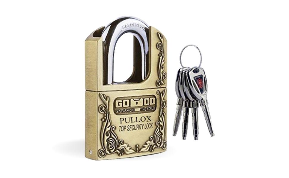 Pullox SSEA_14 Cylindrical, Key Padlock (Golden, Polished Finish